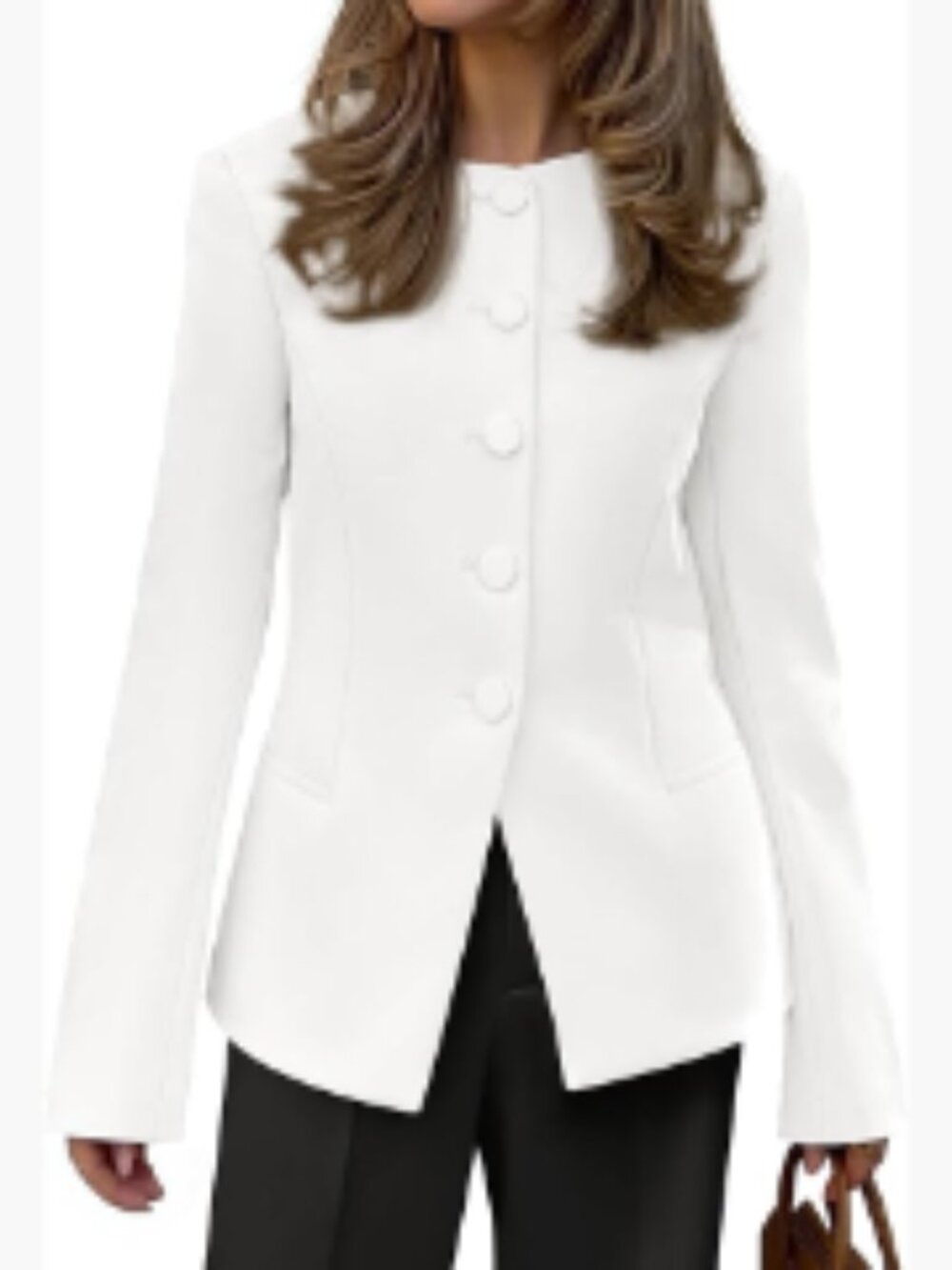 Polyester Blazer with Shoulder Pads and Pockets for Business Casual